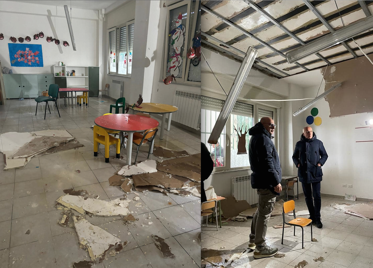 Cosenza, di nuovo danni al tetto della scuola di via Giulia: al via i lavori di rifacimento