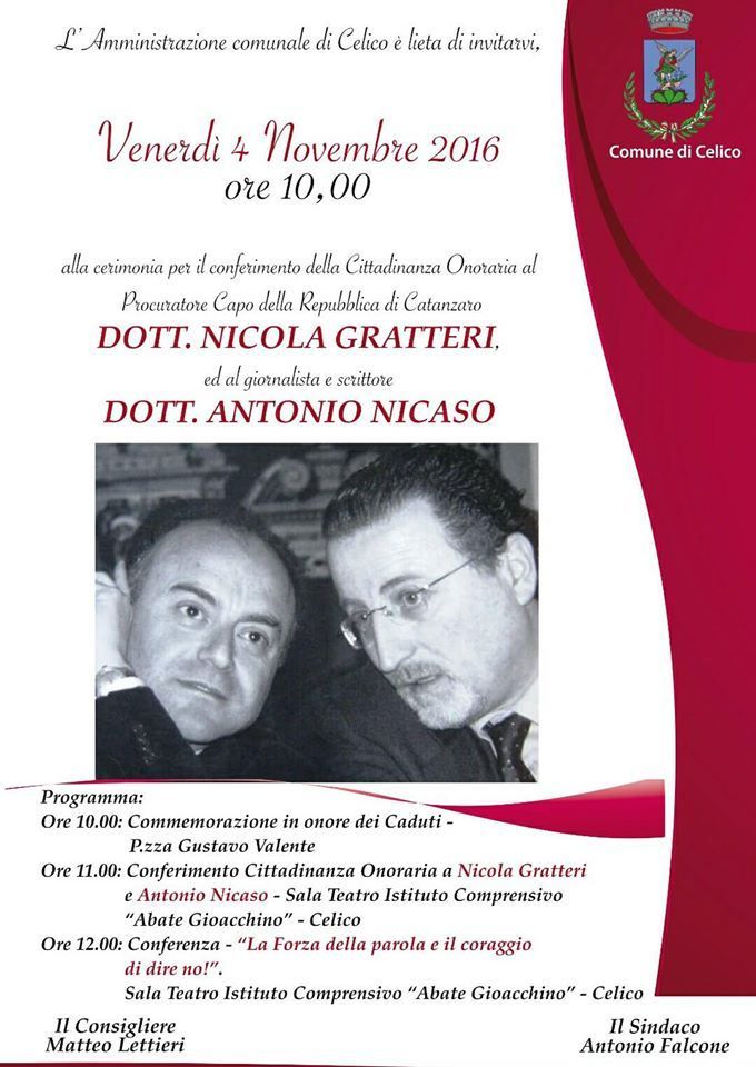 Celico, cittadinanza onoraria a Gratteri