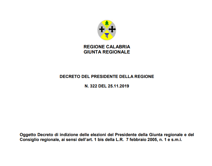 Regionali, pubblicato il decreto. Si vota il 26 gennaio