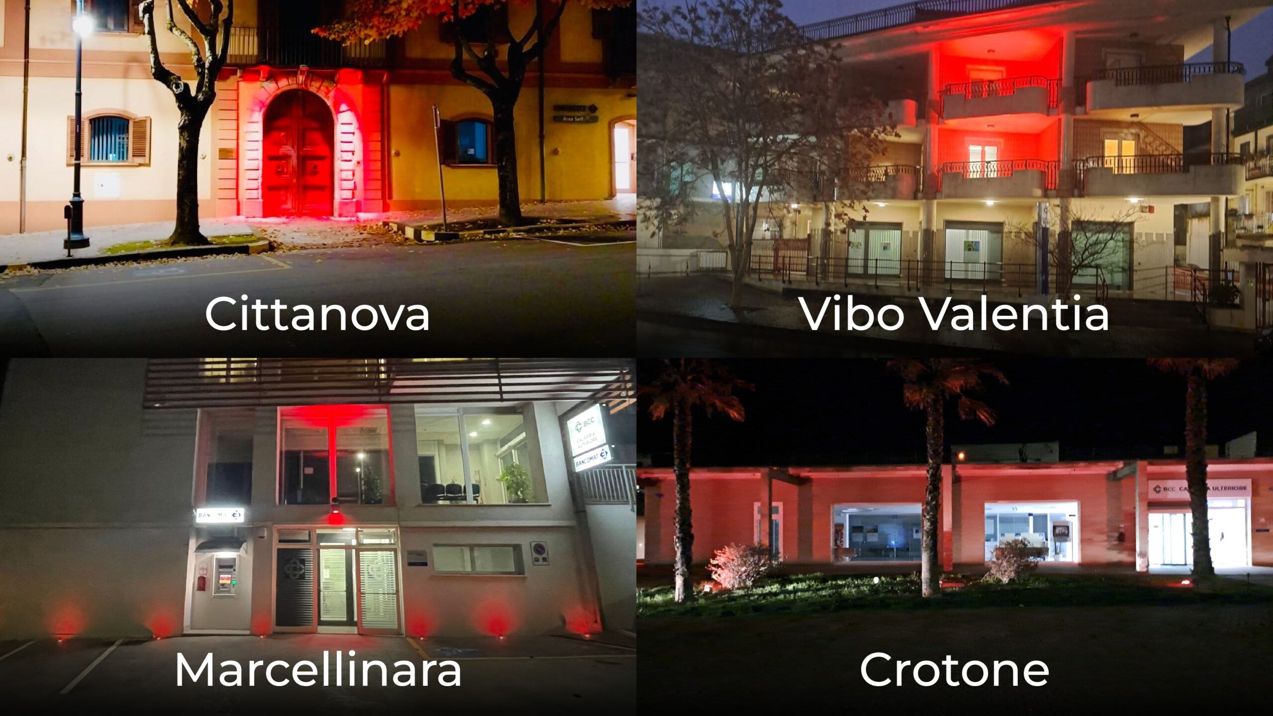 La BCC della Calabria Ulteriore si illumina di rosso: un segnale contro la violenza sulle donne