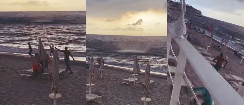 Paura a Tropea, tromba marina semina il panico sulla spiaggia – VIDEO