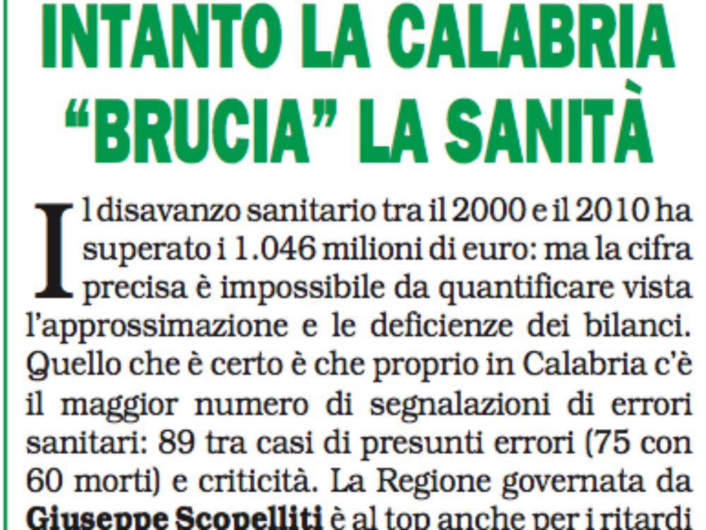 La Padania boccia la Regione di Scopelliti sui conti sanitari