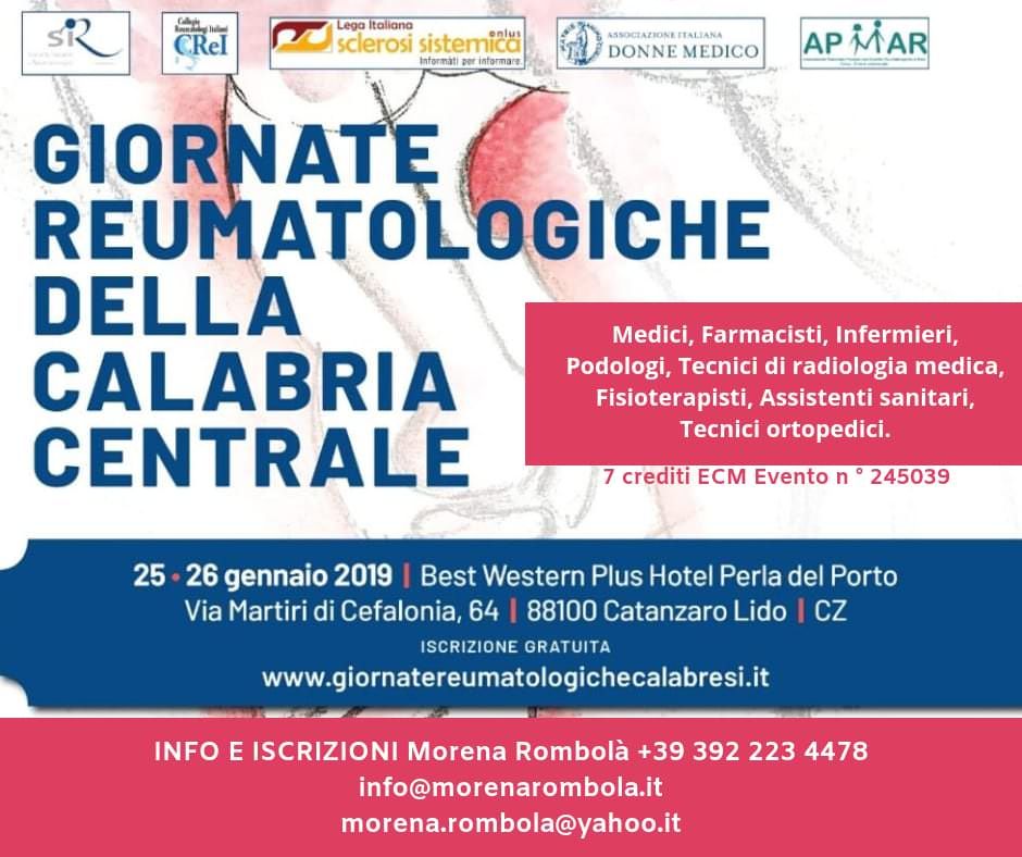 Il 25 e il 26 gennaio le Giornate reumatologiche della Calabria centrale