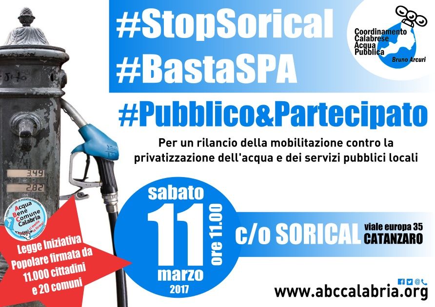Acqua pubblica, parte la campagna “Stop Sorical”