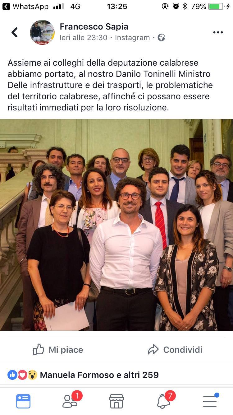 Polemica per il selfie di Toninelli con i colleghi M5S calabresi