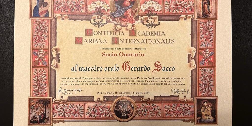 Gerardo Sacco accademico della Pontificia Academia Mariana Internationalis