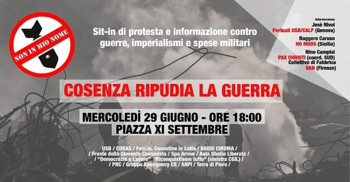 Cosenza ripudia la Guerra, sit-in di protesta