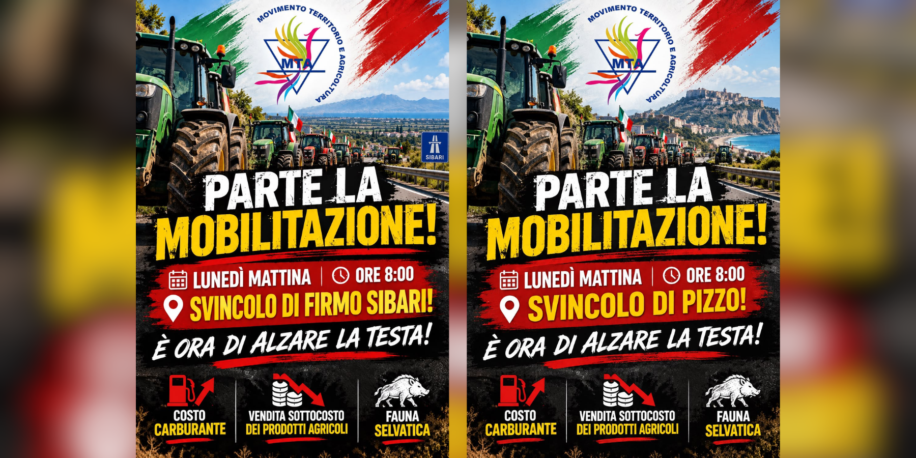 Agricoltori in mobilitazione a Firmo-Sibari e Pizzo