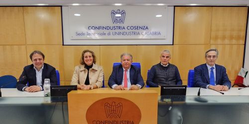I vertici di Confindustria Cosenza, da sx Amarelli, Sirianni, Perciaccante, Mazzuca e Branda