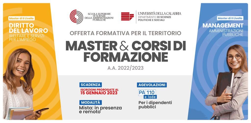 Master in management delle Pa e Diritto del lavoro, prorogate le iscrizioni
