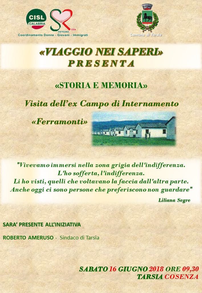 “Viaggio nei saperi”, la Cisl a Ferramonti di Tarsia