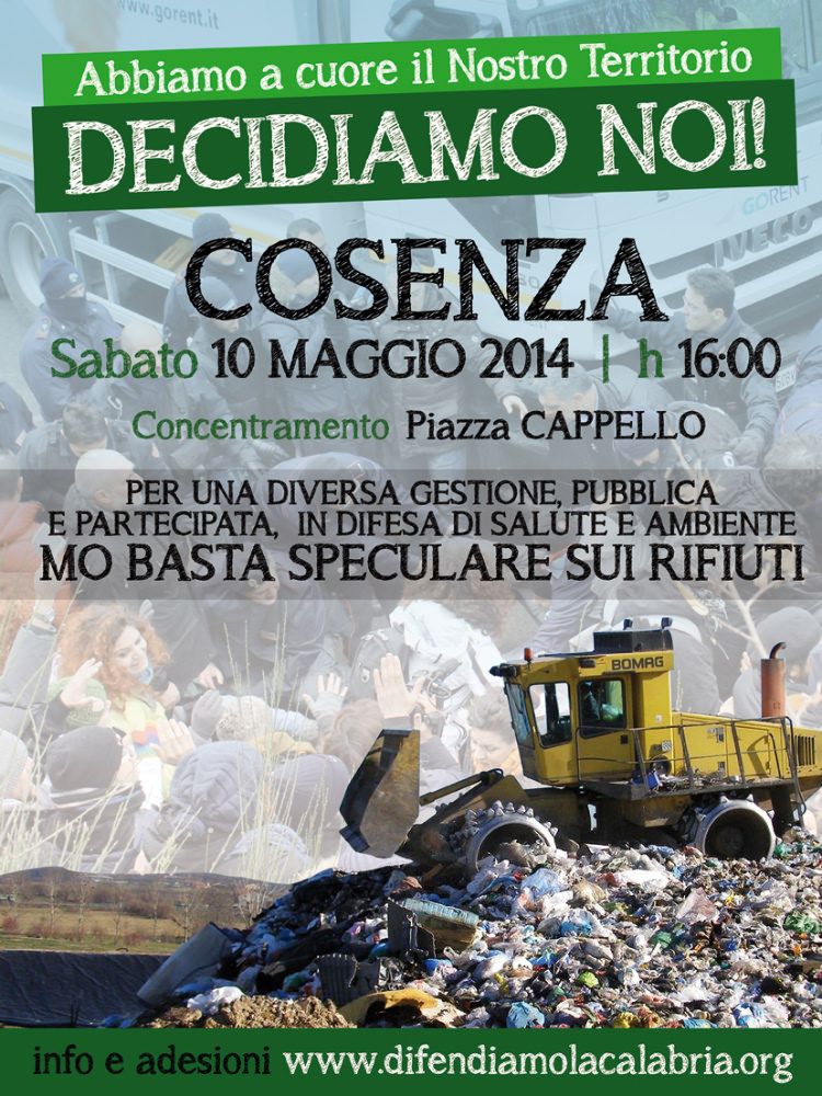Rifiuti, tutto pronto per il corteo del 10 a Cosenza
