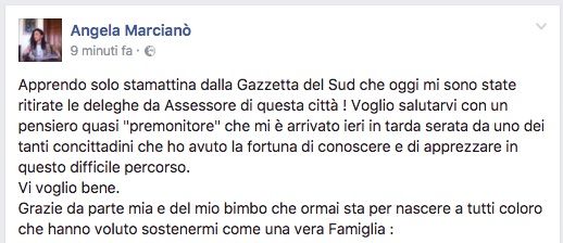 Marcianò "licenziata" da Falcomatà: «L'ho appreso dalla stampa»