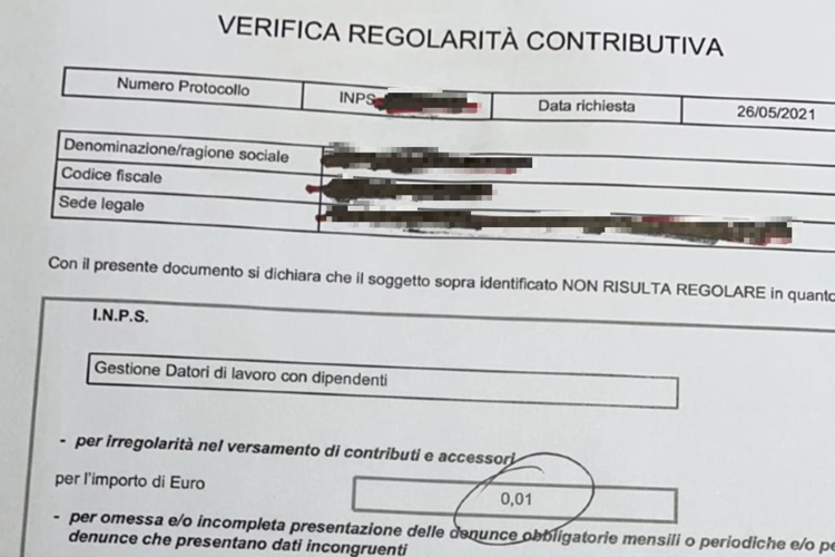 Durc negato per un centesimo, l’Inps smentisce: «Caso inesistente»