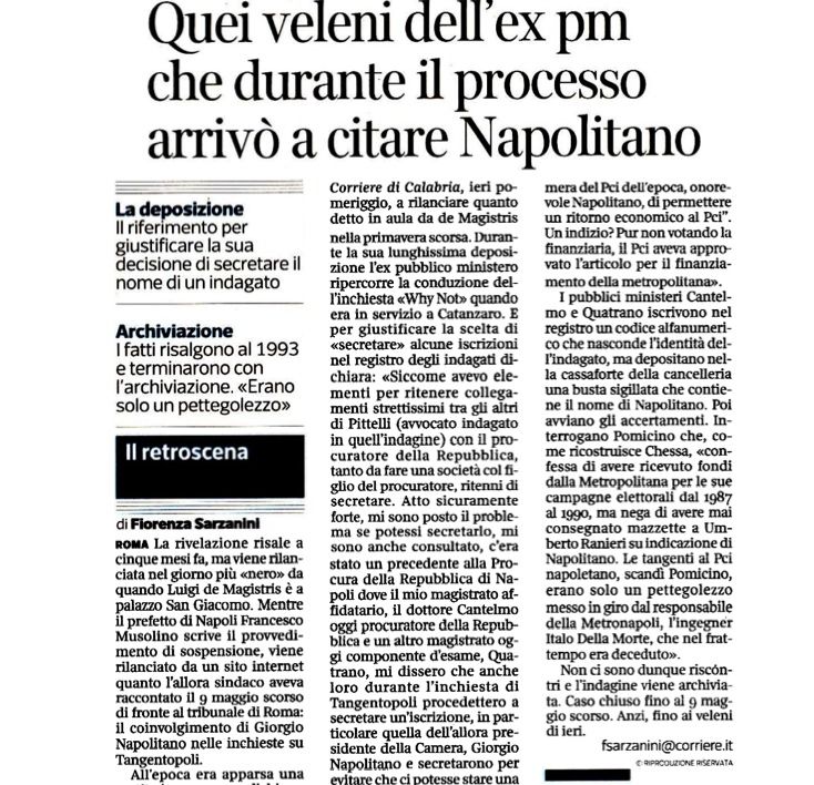 L'indagine su Napolitano finisce sul CorSera