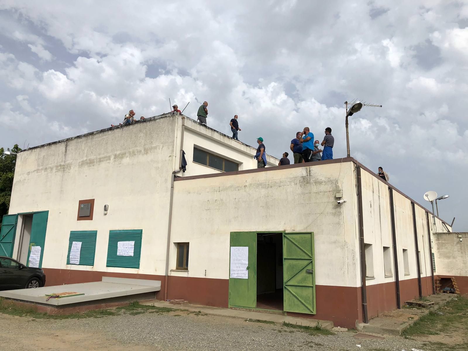 Senza stipendi da 5 mesi, operai del Consorzio di bonifica protestano sul tetto della centrale – VIDEO