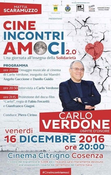 Carlo Verdone a Cosenza per i terremotati