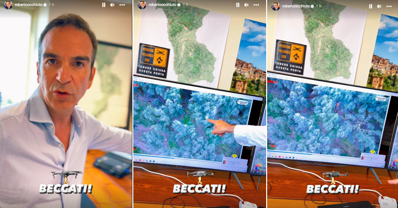 Il drone della Regione individua due piromani nel Reggino. Occhiuto: «Sono criminali»