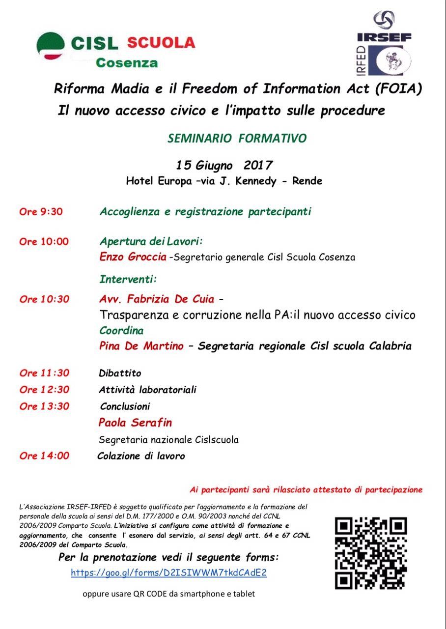 Riforma Madia e accesso civico, a Rende incontro della Cisl