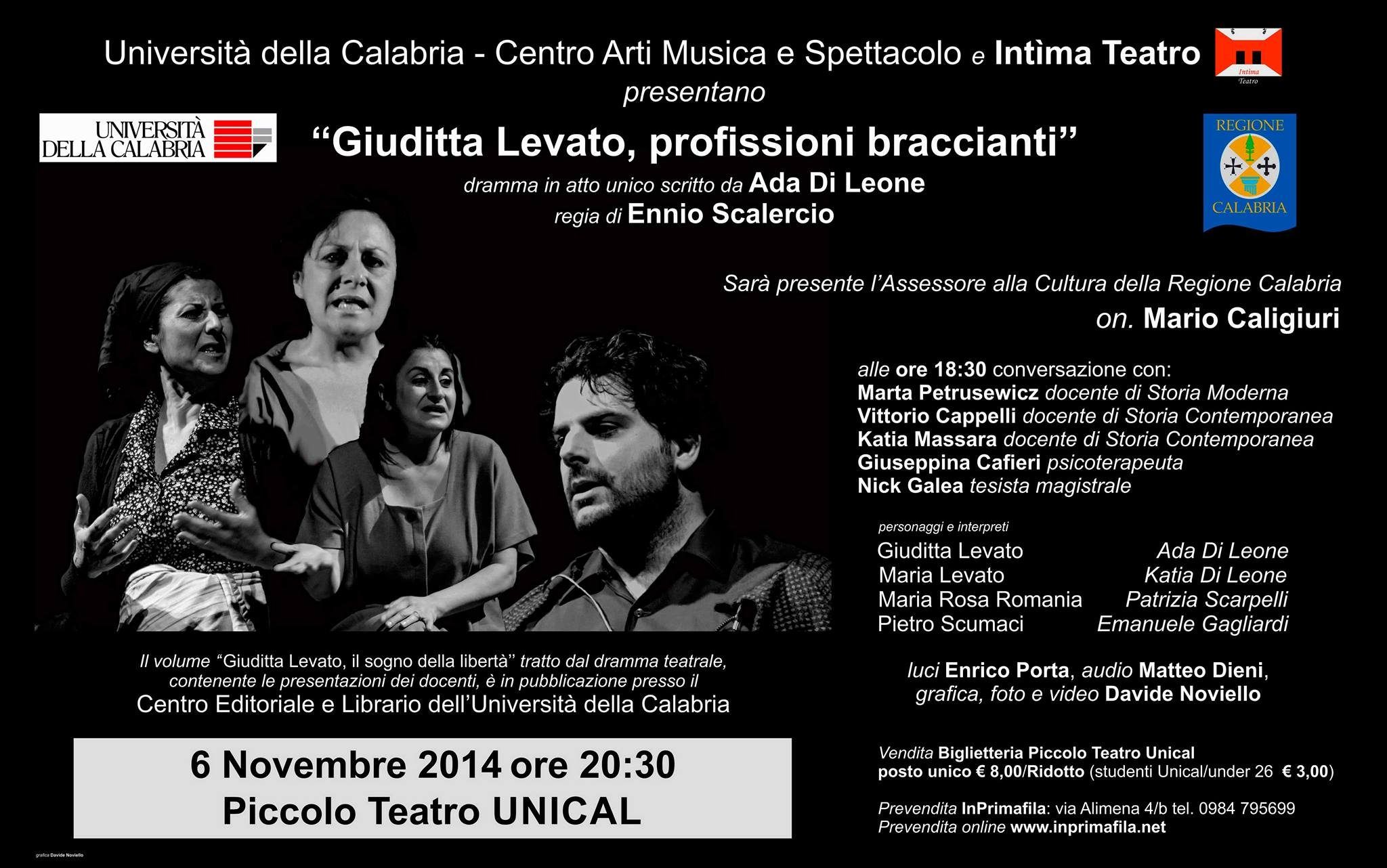 Il dramma di Giuditta Levato in scena stasera al Ptu di Rende