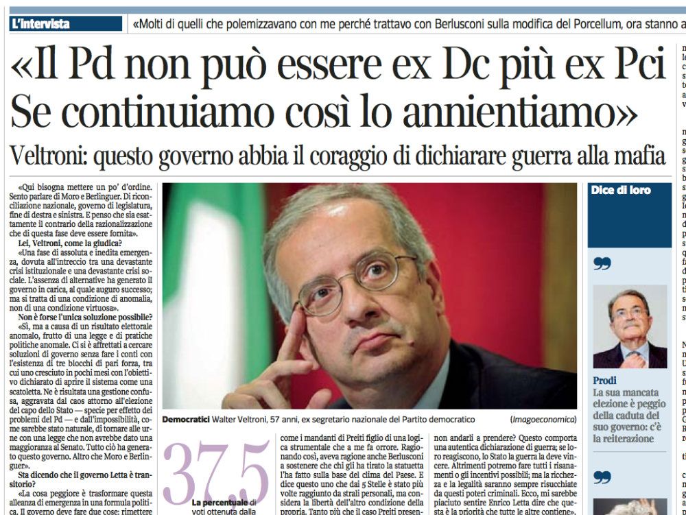 I dubbi di Veltroni su Preiti e sulla `ndrangheta