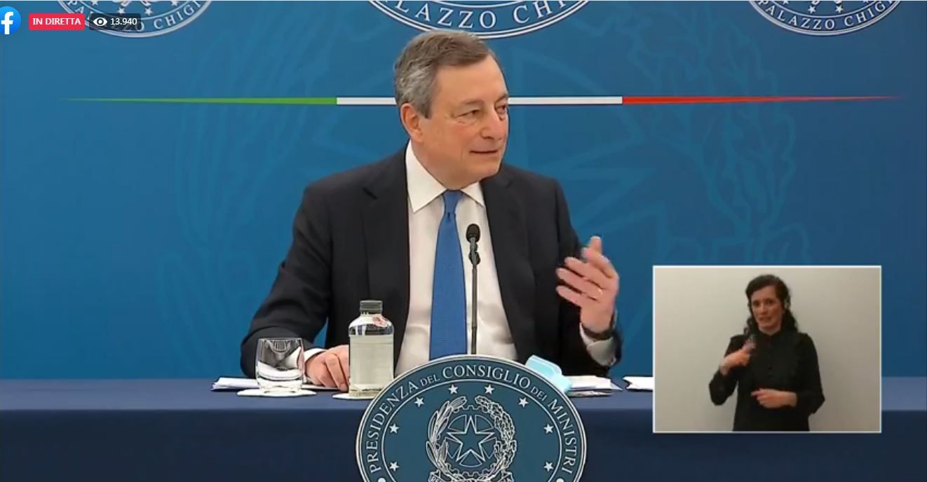 Draghi: «Dal 26 aprile tornerà la zona gialla. Riapriremo scuole ed attività all’aperto»