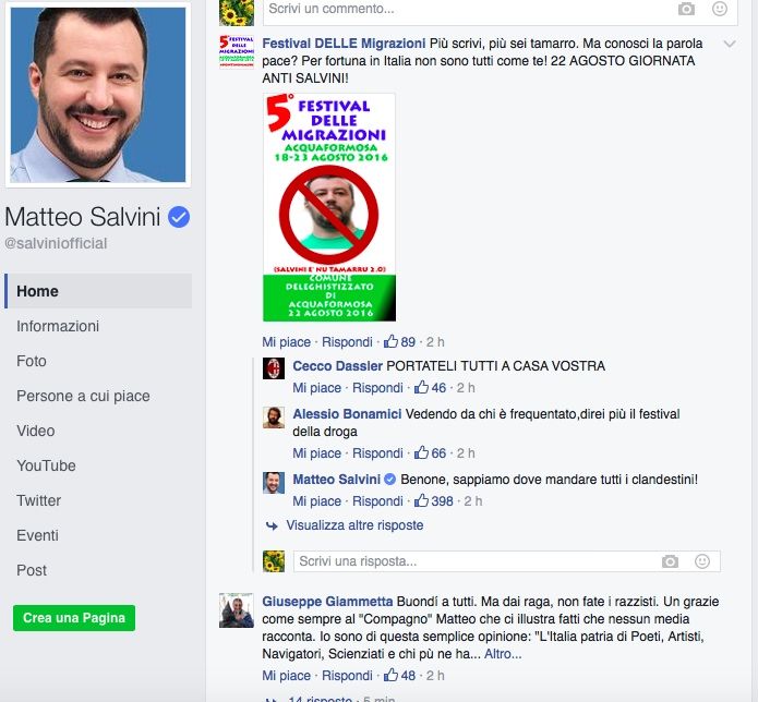 Insulti via Facebook al Festival delle migrazioni