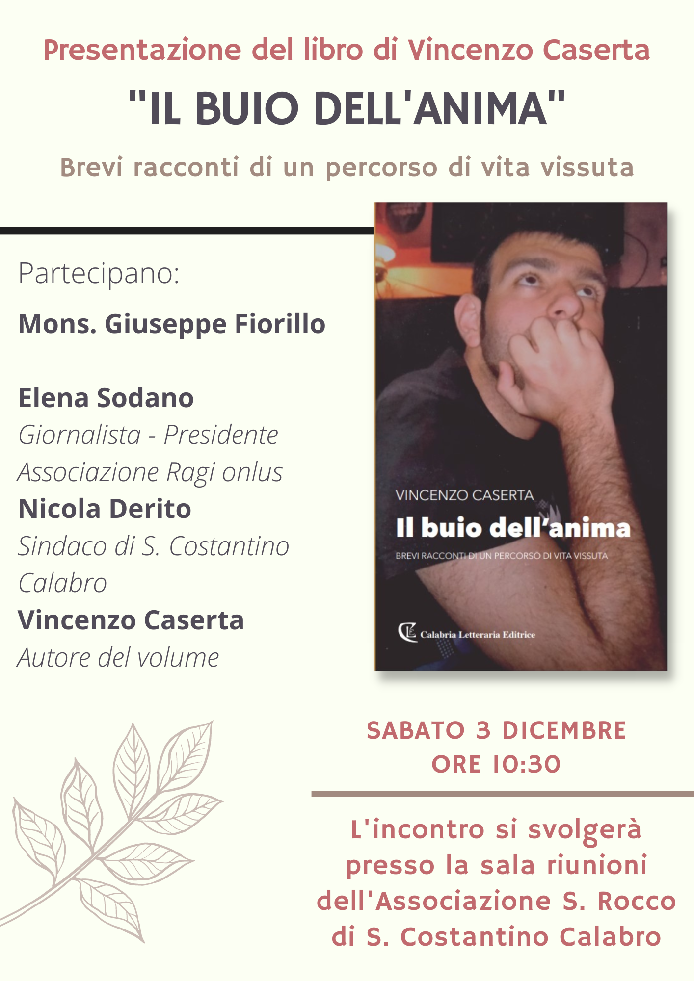 San Costantino Calabro, sabato la presentazione del libro “Il buio nell’anima”