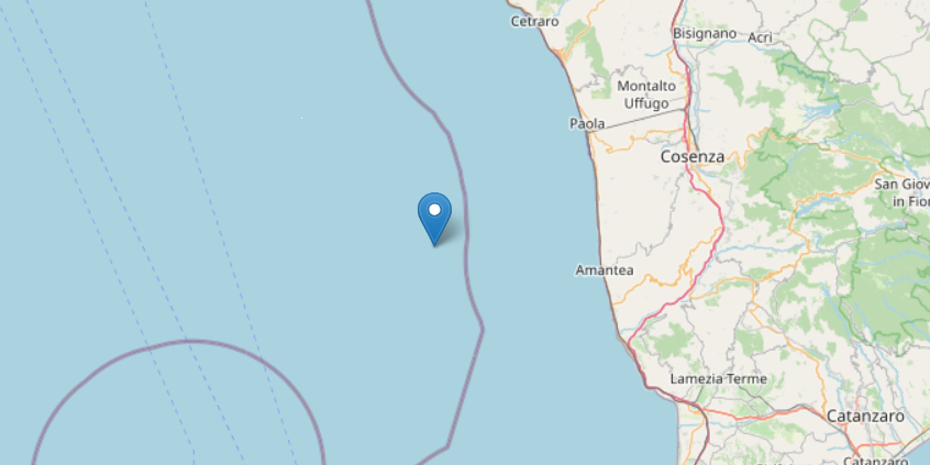 Nuova scossa in Calabria: terremoto di magnitudo 3.2 nel Tirreno Cosentino