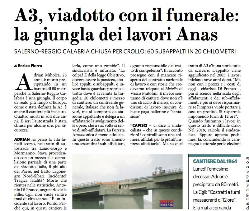 A3, la giungla raccontata dal Fatto