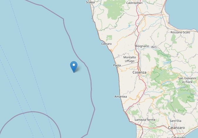 Sisma al largo del Tirreno cosentino