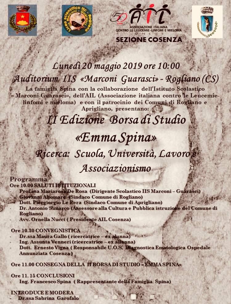 Il 20 maggio la seconda edizione della borsa di studio "Emma Spina"