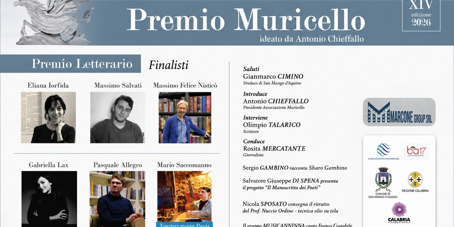 Premio Muricello, cinque opere in finale. Omaggio a Nuccio Ordine e spazio alla poesia