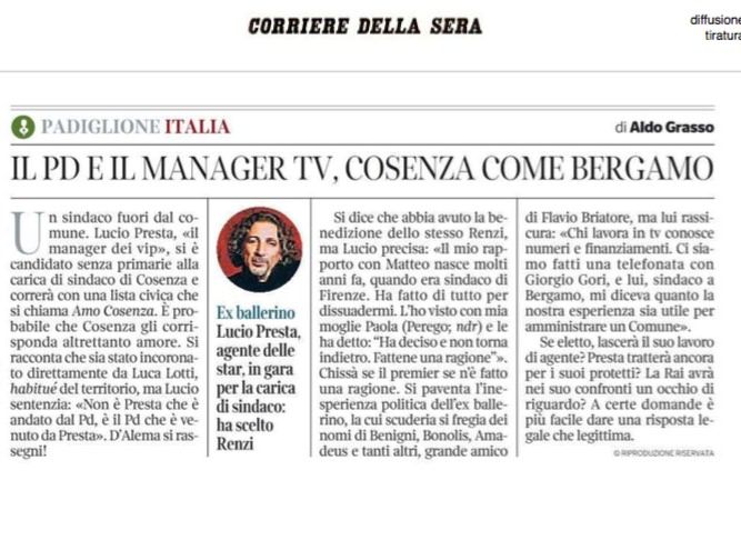 Le domande del Corsera sulla candidatura di Presta a Cosenza
