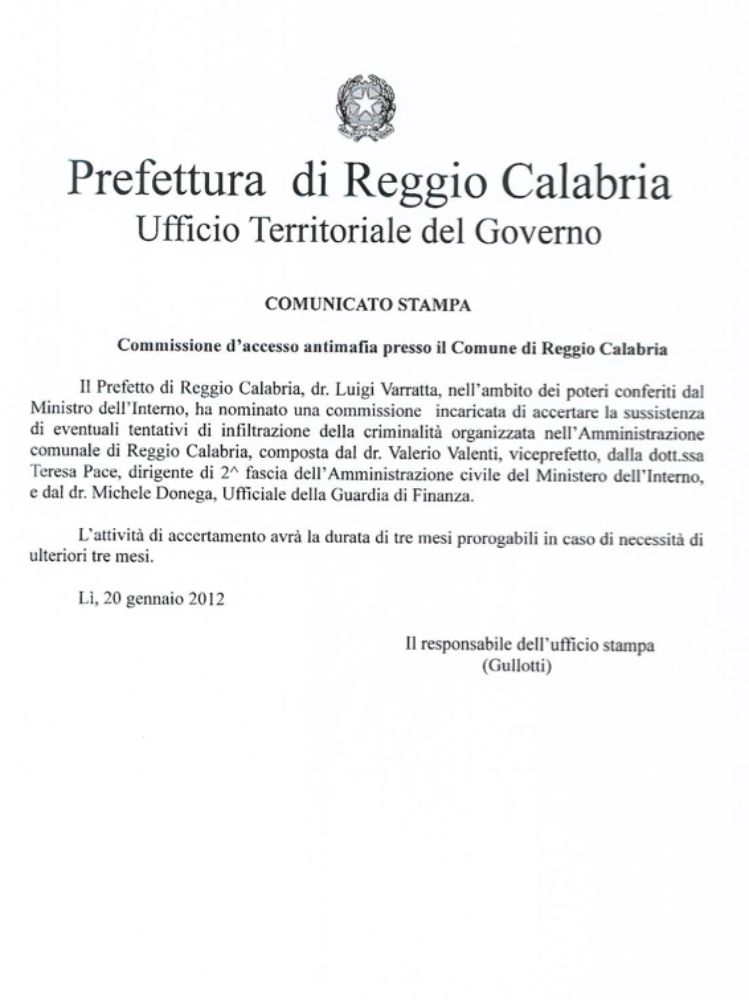 Cosche al Comune di Reggio, nominata la Commissione d`accesso