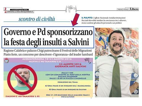 Per Salvini ad Acquaformosa sono «sfigati»