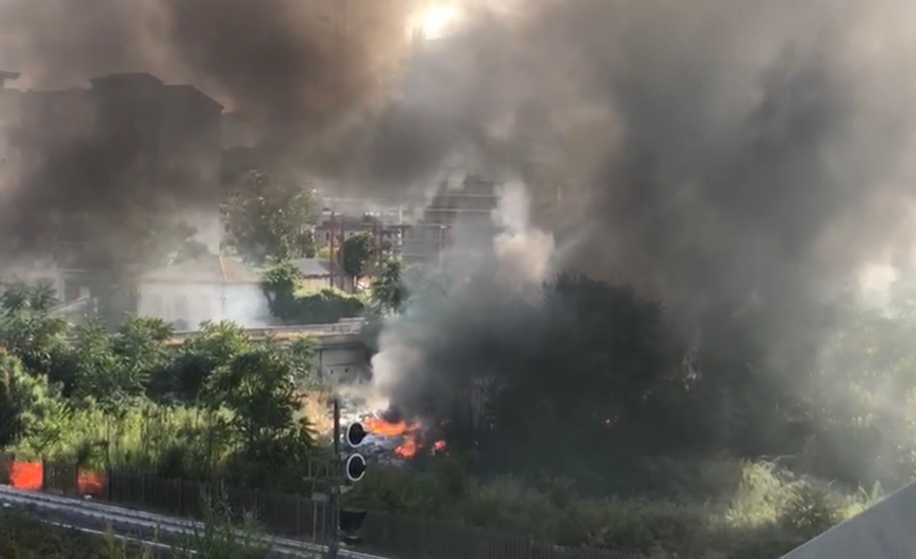 Cosenza, vasto incendio nella zona adiacente al ponte di Calatrava