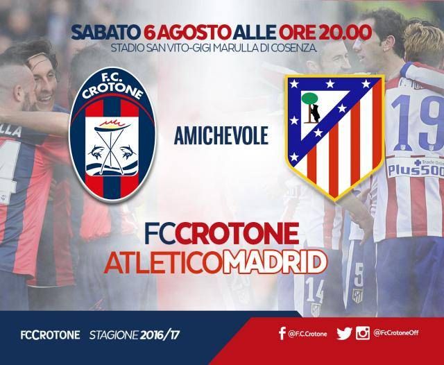 È ufficiale: il Crotone incontrerà l’Atletico Madrid
