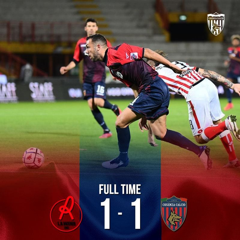Serie B, pareggio sul filo di lana del Cosenza a Vicenza