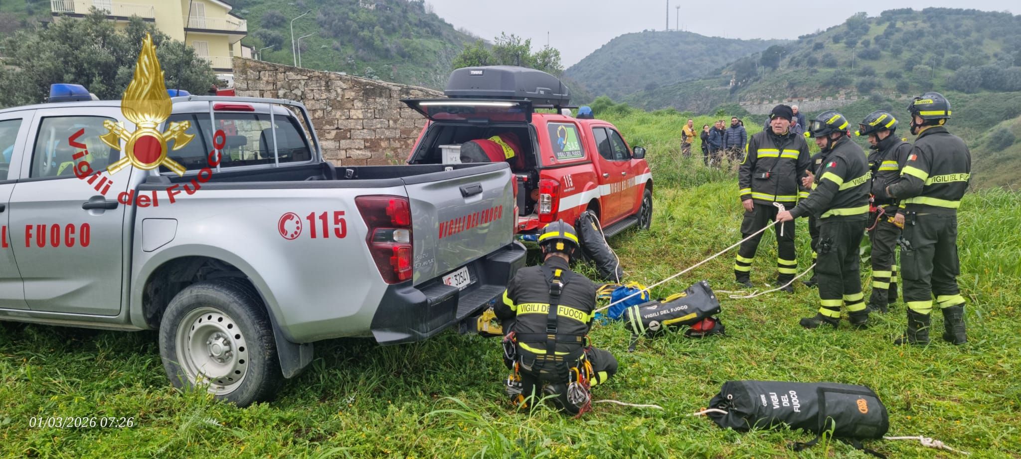 Un cane cade in una scarpata a Terranova da Sibari, recuperato dai Vigili del Fuoco – VIDEO