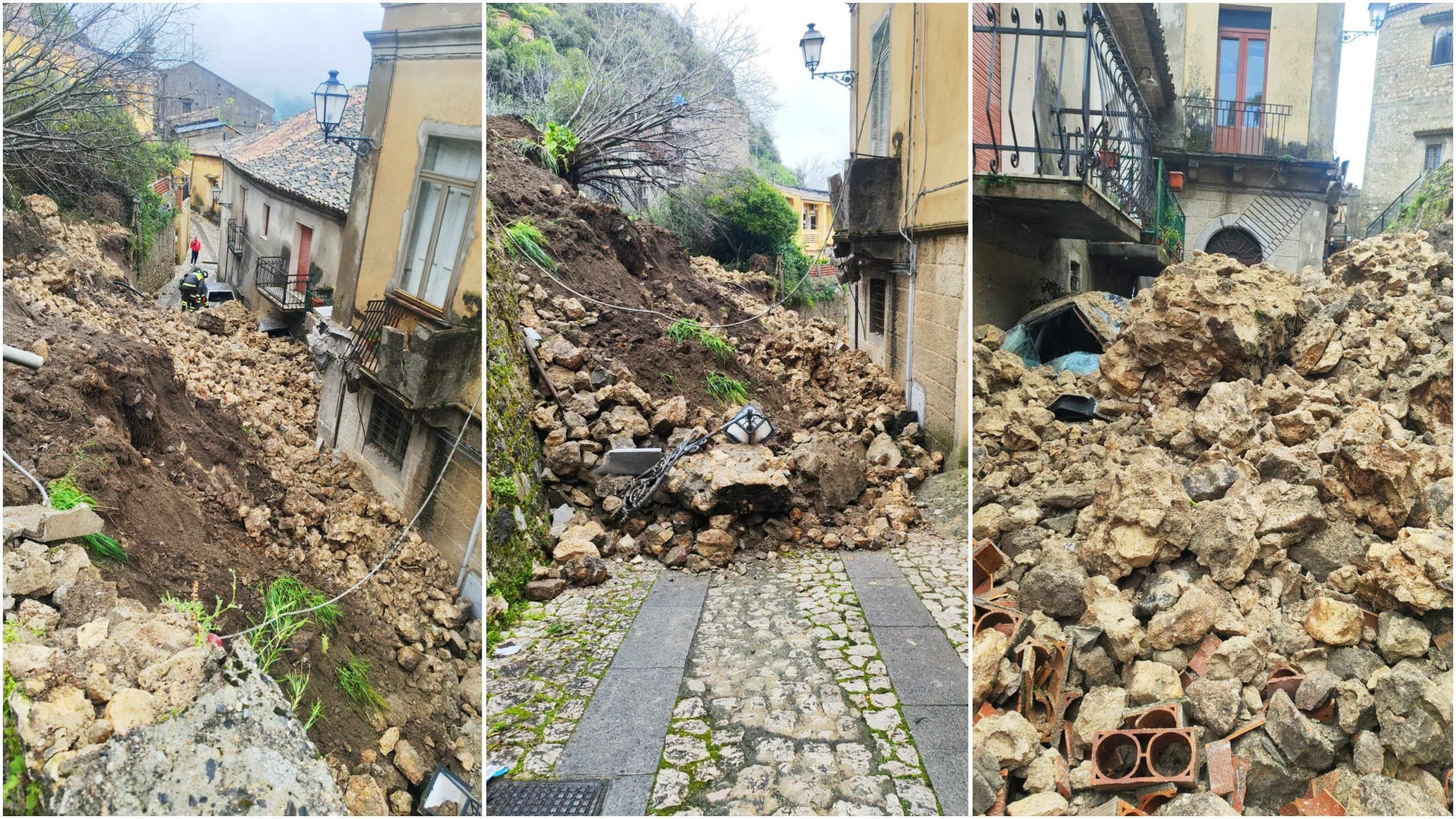 Grossa frana investe il centro abitato di Stilo: vigili del fuoco in azione – FOTO E VIDEO