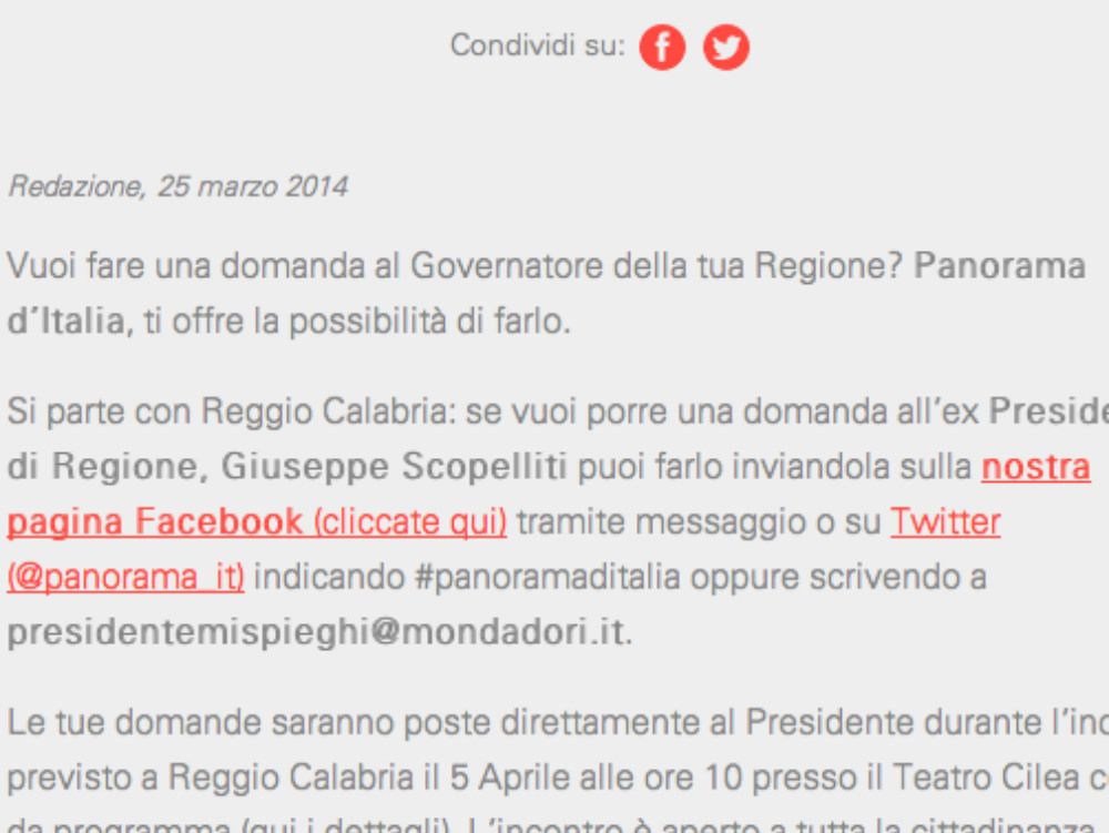 Il "balletto" di Peppe confonde anche Panorama