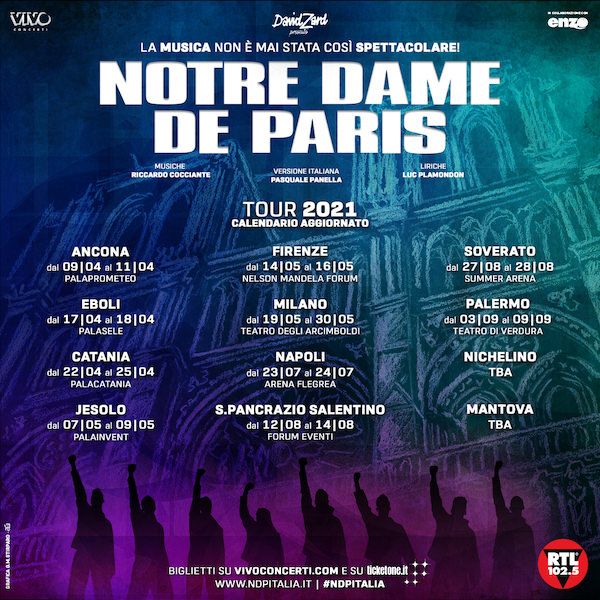 Summer Arena 2021, ci sarà “Notre Dame de Paris”. Il musical in scena il 27 e il 28 agosto 2021