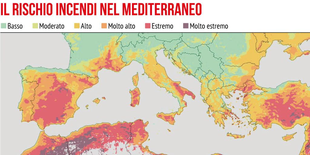 Incendi, l’osservatorio europeo Effis: in queste ore “pericolo estremo” in Calabria e in altre regioni del Sud