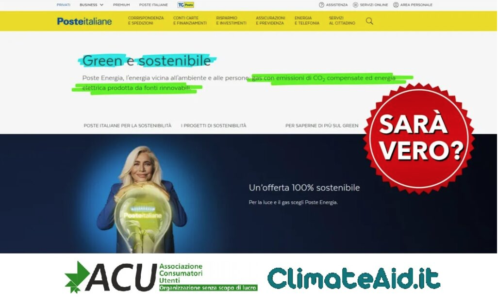 Nuova campagna pubblicitaria di Poste Energia, le associazioni denunciano il greenwashing