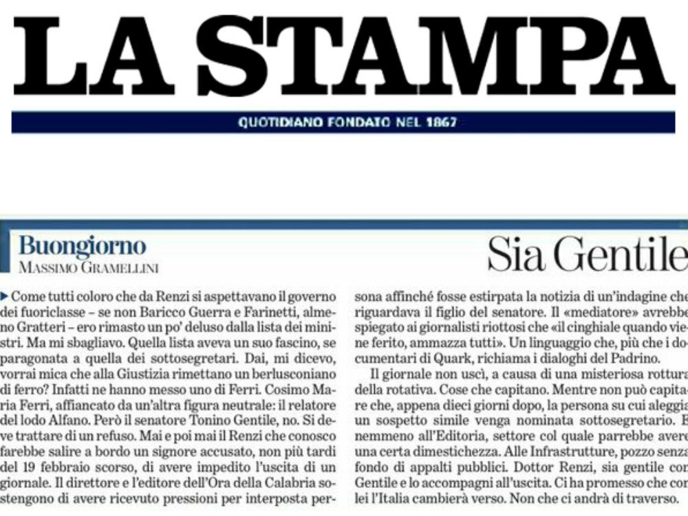 MEDIA E POTERE | Il caso Gentile sulle prime pagine di tutti i quotidiani nazionali