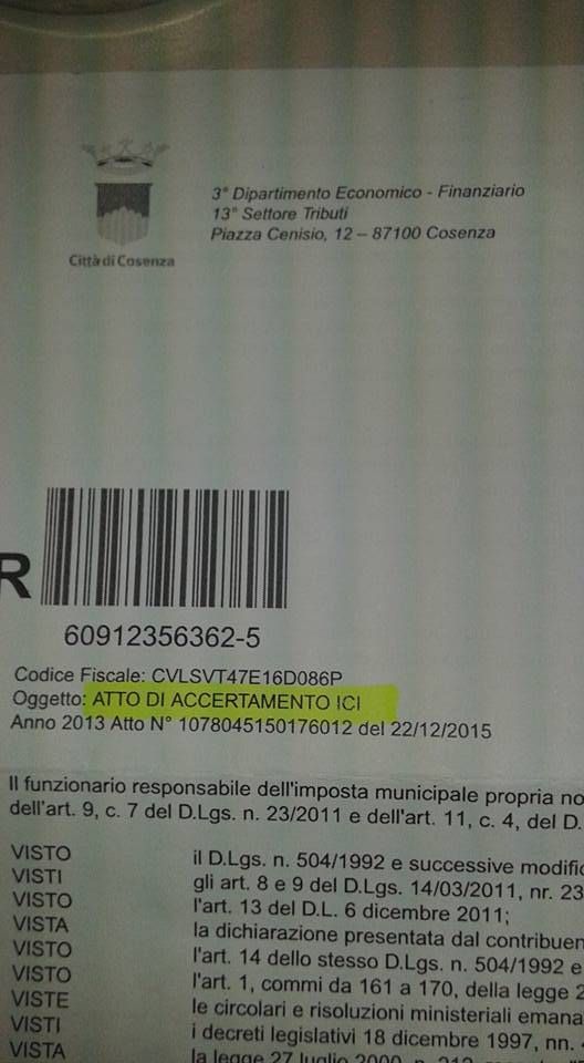 Per il Comune di Cosenza è tornata l'Ici