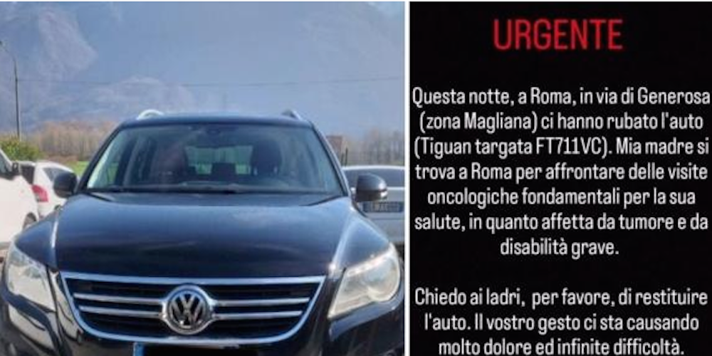 A Roma per le cure oncologiche, calabrese derubata dell’auto: «Abbiate cuore»