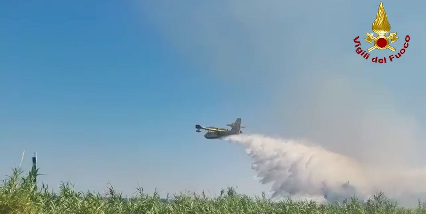 A fuoco la macchia mediterranea di Sant’Ilario dello Jonio: intervento aereo – VIDEO