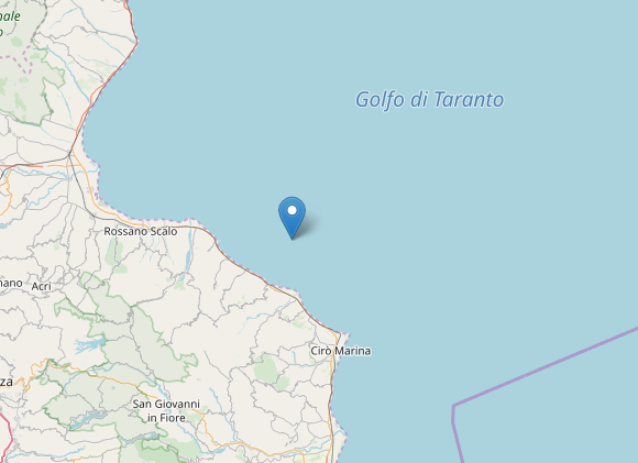 Scossa di terremoto di magnitudo 3.1 al largo di Cariati